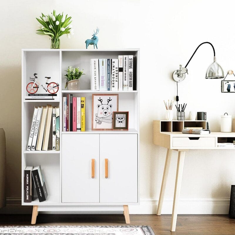 Costway Floor Storage Cabinet Free Standing Wooden Display Bookcase Side Decor Furniture - Image 5
