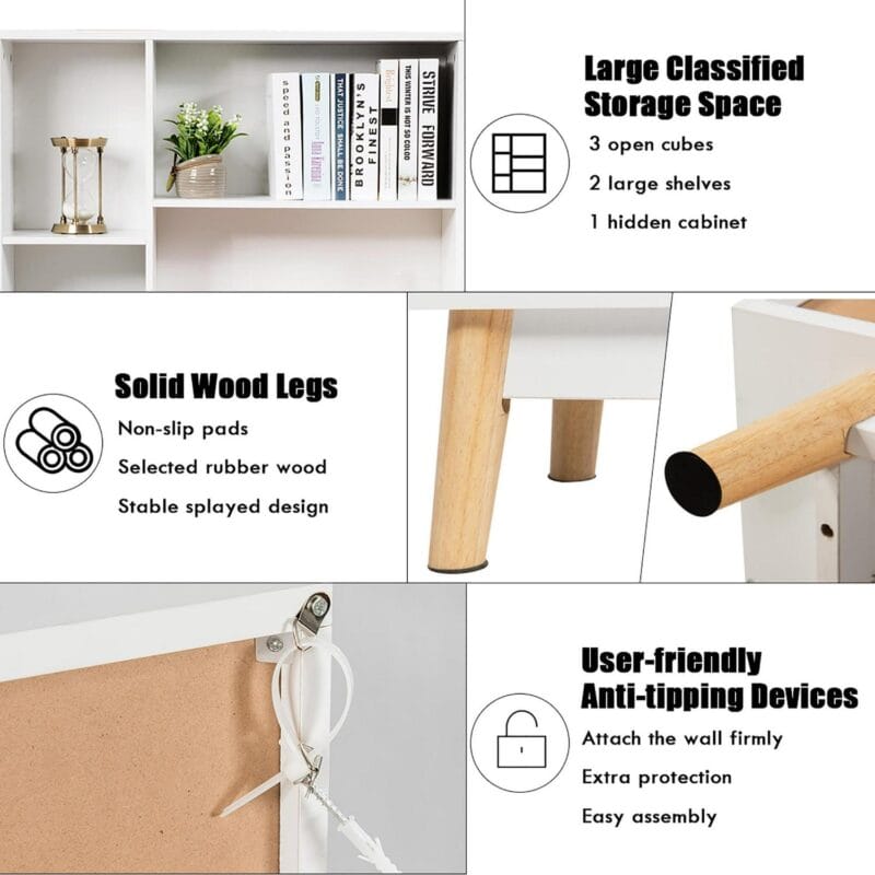 Costway Floor Storage Cabinet Free Standing Wooden Display Bookcase Side Decor Furniture - Image 7