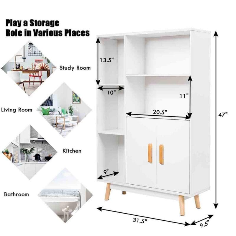 Costway Floor Storage Cabinet Free Standing Wooden Display Bookcase Side Decor Furniture - Image 3