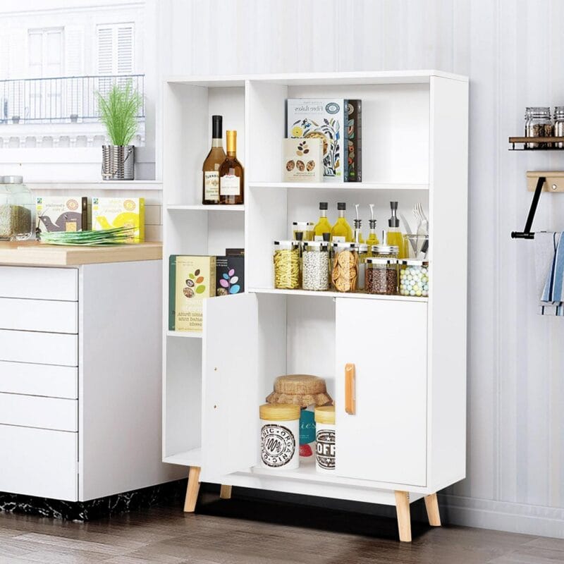 Costway Floor Storage Cabinet Free Standing Wooden Display Bookcase Side Decor Furniture - Image 4