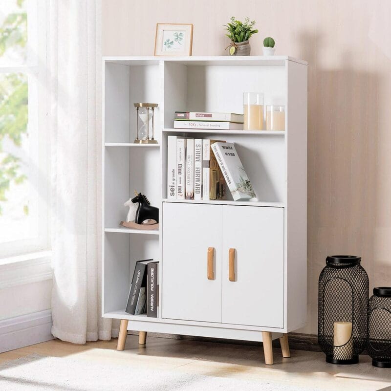 Costway Floor Storage Cabinet Free Standing Wooden Display Bookcase Side Decor Furniture - Image 8