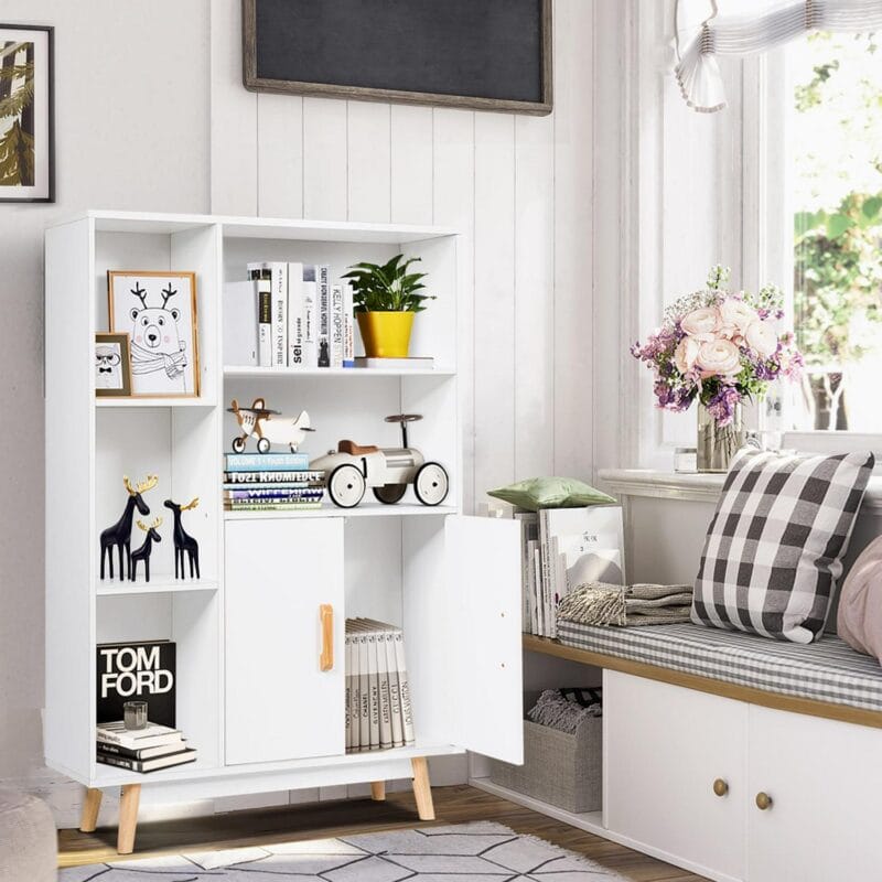 Costway Floor Storage Cabinet Free Standing Wooden Display Bookcase Side Decor Furniture - Image 2