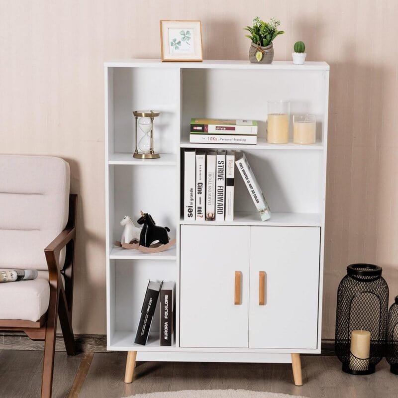 Costway Floor Storage Cabinet Free Standing Wooden Display Bookcase Side Decor Furniture - Image 9