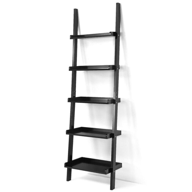 Costway Ladder Shelf 5-Tier Plant Stand Wall-leaning Bookcase Display Rack Black - Image 10