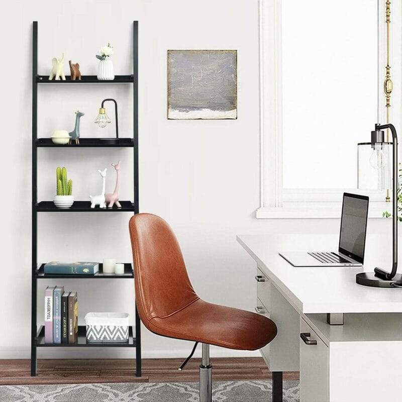 Costway Ladder Shelf 5-Tier Plant Stand Wall-leaning Bookcase Display Rack Black - Image 9