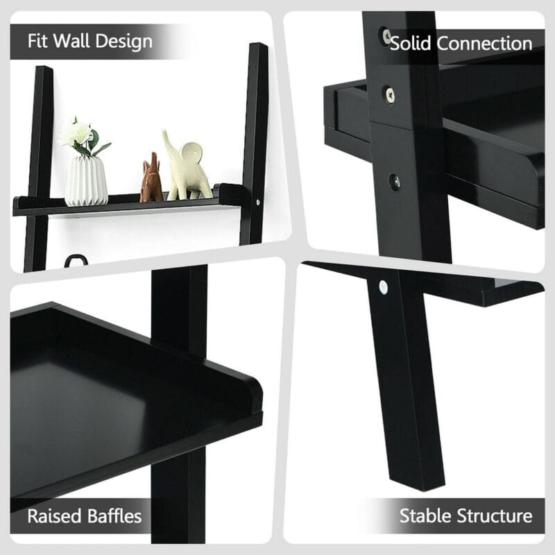 Costway Ladder Shelf 5-Tier Plant Stand Wall-leaning Bookcase Display Rack Black - Image 7