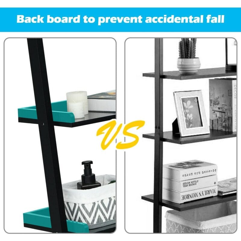 Costway Ladder Shelf 5-Tier Plant Stand Wall-leaning Bookcase Display Rack Black - Image 5