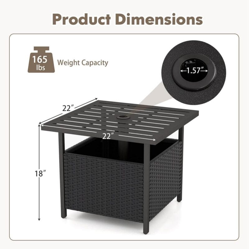 Costway Rattan Wicker Steel Side Table Outdoor Furniture Deck Garden Patio Pool Black - Image 3