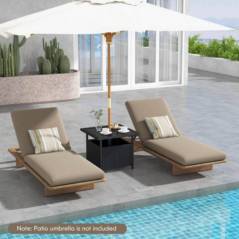 Costway Rattan Wicker Steel Side Table Outdoor Furniture Deck Garden Patio Pool Black - Image 4