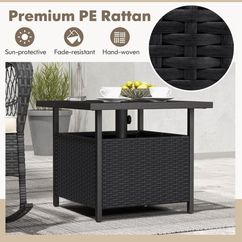 Costway Rattan Wicker Steel Side Table Outdoor Furniture Deck Garden Patio Pool Black - Image 7