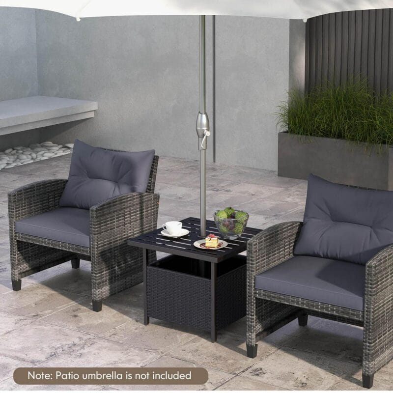 Costway Rattan Wicker Steel Side Table Outdoor Furniture Deck Garden Patio Pool Black - Image 5