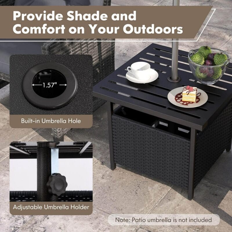 Costway Rattan Wicker Steel Side Table Outdoor Furniture Deck Garden Patio Pool Black - Image 6