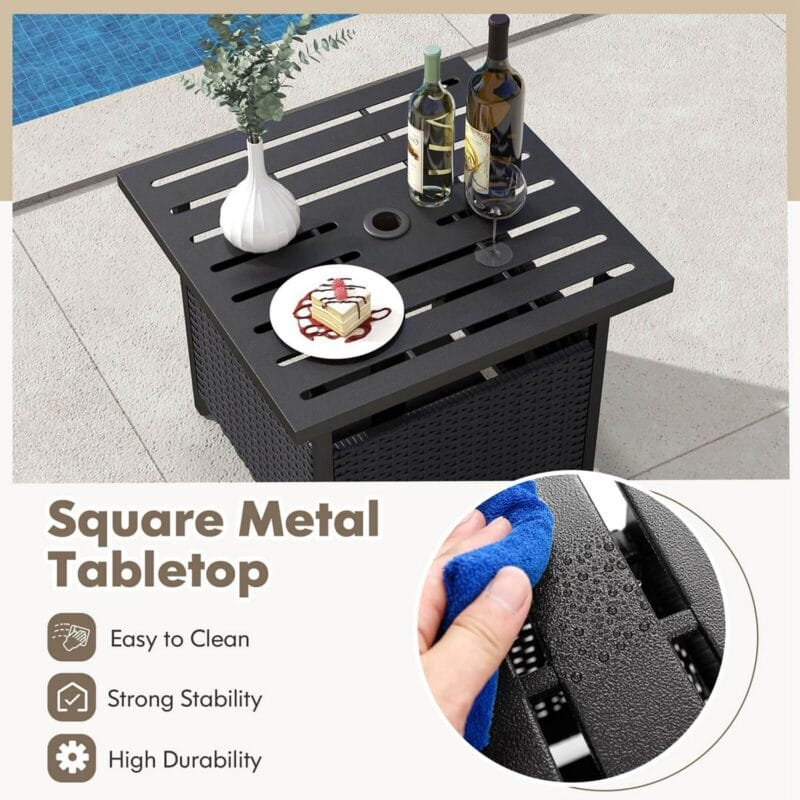 Costway Rattan Wicker Steel Side Table Outdoor Furniture Deck Garden Patio Pool Black - Image 8