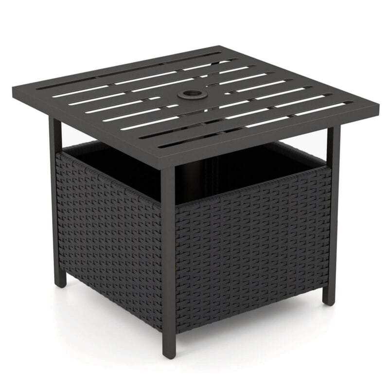 Costway Rattan Wicker Steel Side Table Outdoor Furniture Deck Garden Patio Pool Black - Image 10