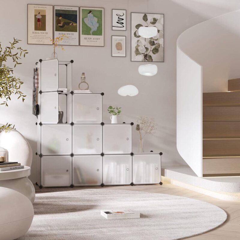 DIY Cube Storage Organizers 14''x 14''(12 Cubes), Clothes Cube Organizer Storage, 12 Storage Cube Organizer W/Doors, Square Wardrobe Cabiet Shelves, Modular Bookshelf for Living Room - Image 6