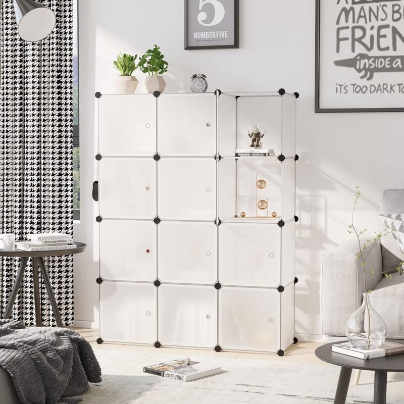 DIY Cube Storage Organizers 14''x 14''(12 Cubes), Clothes Cube Organizer Storage, 12 Storage Cube Organizer W/Doors, Square Wardrobe Cabiet Shelves, Modular Bookshelf for Living Room - Image 8