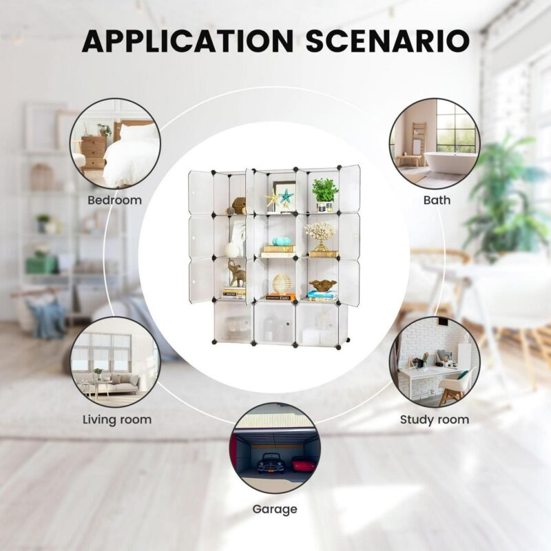 DIY Cube Storage Organizers 14''x 14''(12 Cubes), Clothes Cube Organizer Storage, 12 Storage Cube Organizer W/Doors, Square Wardrobe Cabiet Shelves, Modular Bookshelf for Living Room - Image 3