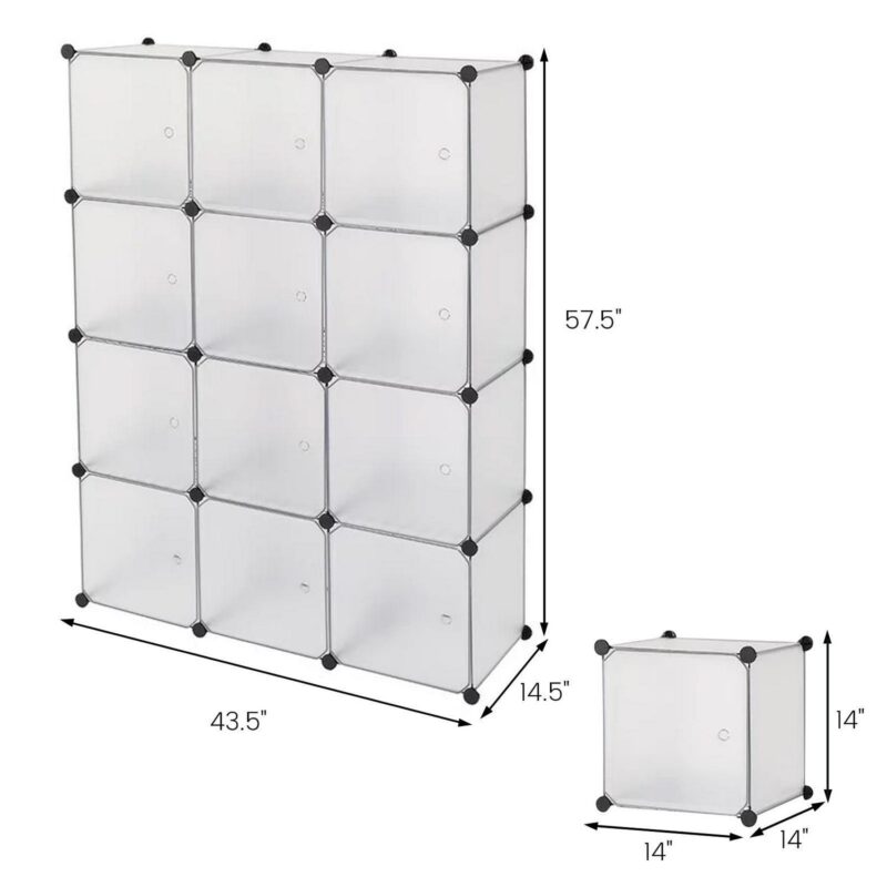 DIY Cube Storage Organizers 14''x 14''(12 Cubes), Clothes Cube Organizer Storage, 12 Storage Cube Organizer W/Doors, Square Wardrobe Cabiet Shelves, Modular Bookshelf for Living Room - Image 5