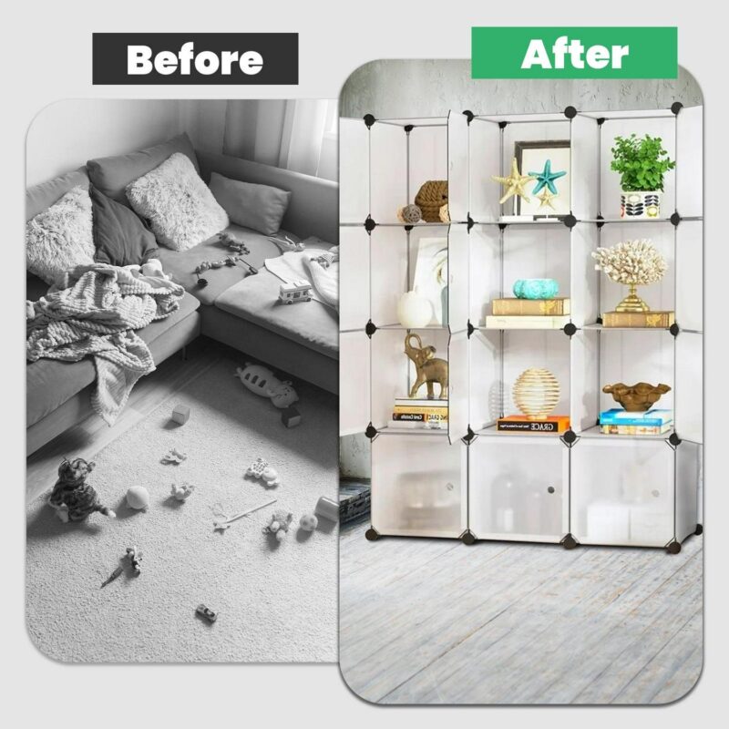 DIY Cube Storage Organizers 14''x 14''(12 Cubes), Clothes Cube Organizer Storage, 12 Storage Cube Organizer W/Doors, Square Wardrobe Cabiet Shelves, Modular Bookshelf for Living Room - Image 2
