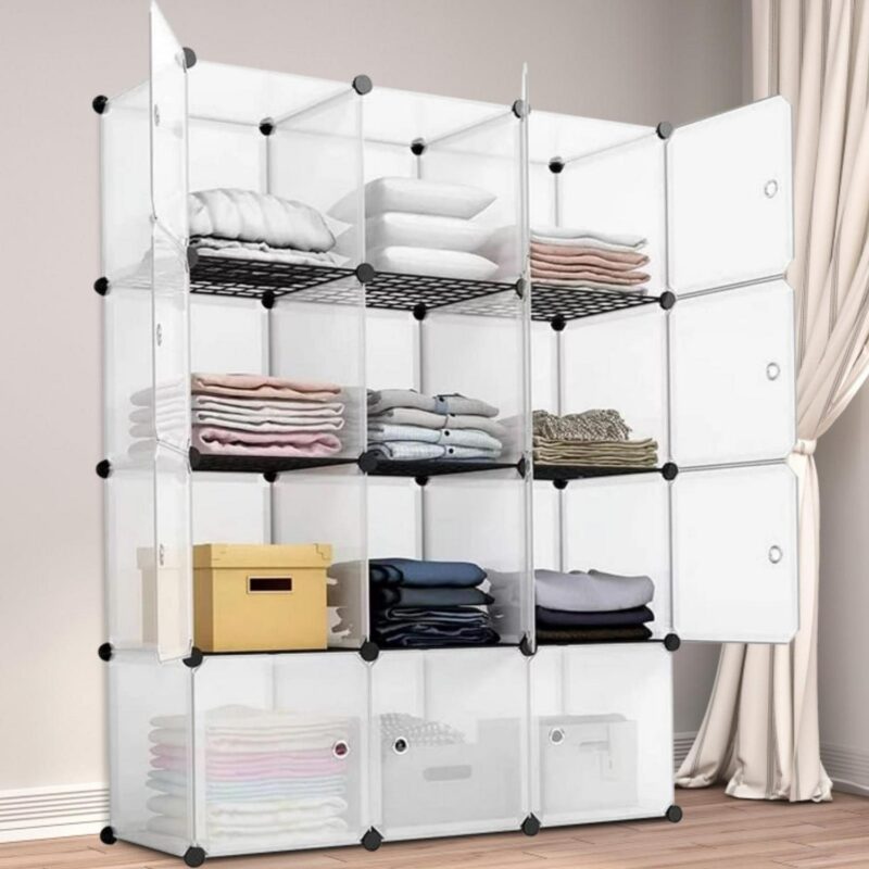 DIY Cube Storage Organizers 14''x 14''(12 Cubes), Clothes Cube Organizer Storage, 12 Storage Cube Organizer W/Doors, Square Wardrobe Cabiet Shelves, Modular Bookshelf for Living Room