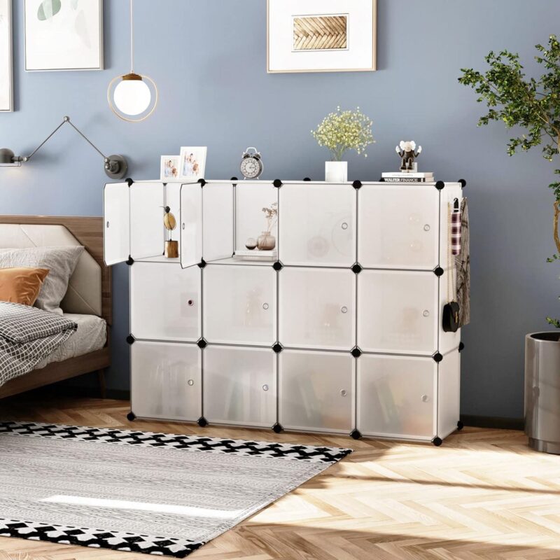 DIY Cube Storage Organizers 14''x 14''(12 Cubes), Clothes Cube Organizer Storage, 12 Storage Cube Organizer W/Doors, Square Wardrobe Cabiet Shelves, Modular Bookshelf for Living Room - Image 9