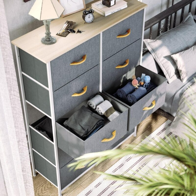 DWVO 10 Drawer Dresser Chest of Storage Dresser Tall Fabric Dresser Storage Cabinet Bin Nightstand Cabinet, Gray - Image 4