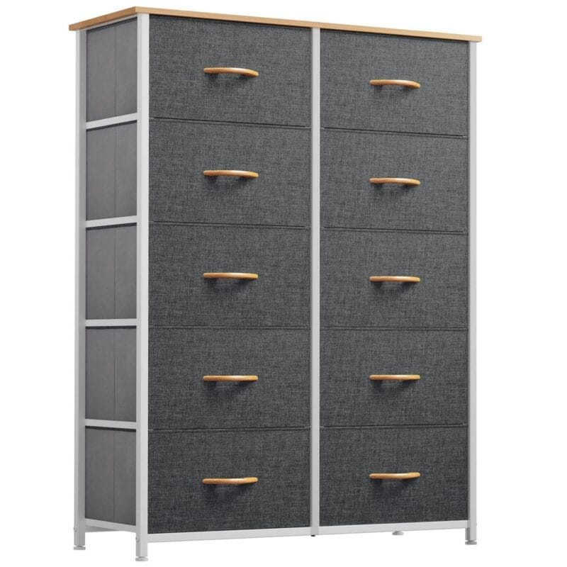 DWVO 10 Drawer Dresser Chest of Storage Dresser Tall Fabric Dresser Storage Cabinet Bin Nightstand Cabinet, Gray - Image 9