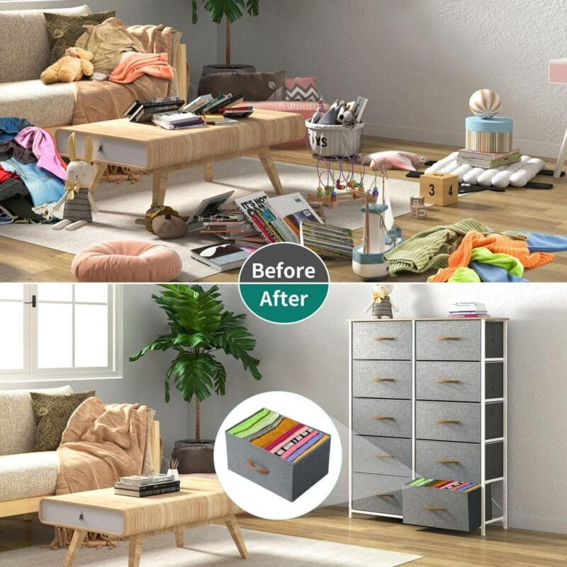 DWVO 10 Drawer Dresser Chest of Storage Dresser Tall Fabric Dresser Storage Cabinet Bin Nightstand Cabinet, Gray - Image 2