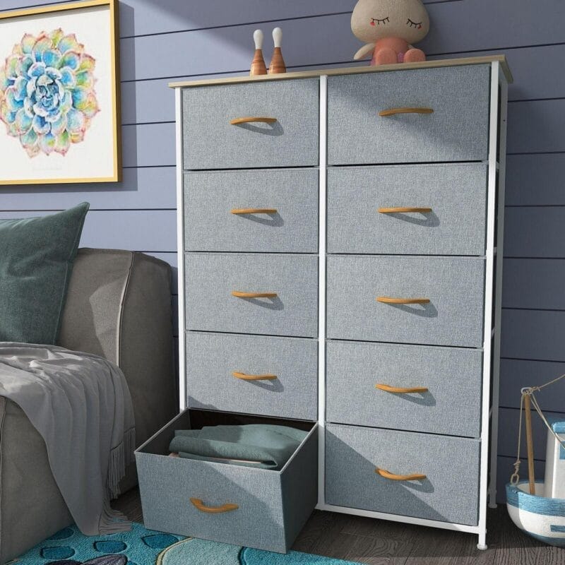 DWVO 10 Drawer Dresser Chest of Storage Dresser Tall Fabric Dresser Storage Cabinet Bin Nightstand Cabinet, Gray - Image 3