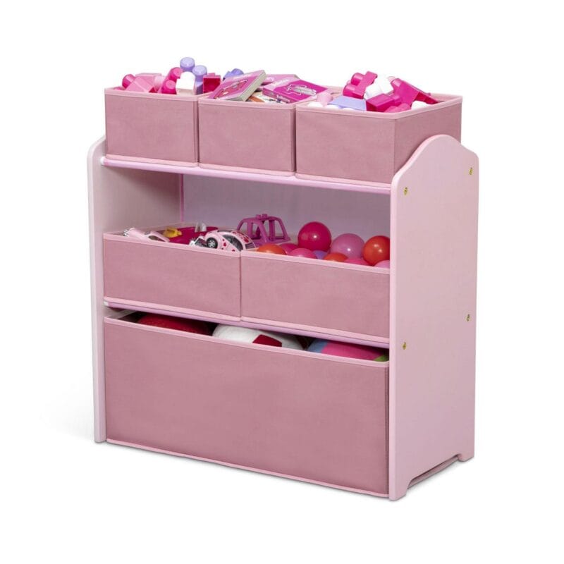 Delta Children 4-Piece Toddler Playroom Set a Includes Play Table, 2 Chairs and 6 Bin Toy Organizer with Reusable Vinyl Cling Stickers, Light Pink/Dark Pink - Image 11
