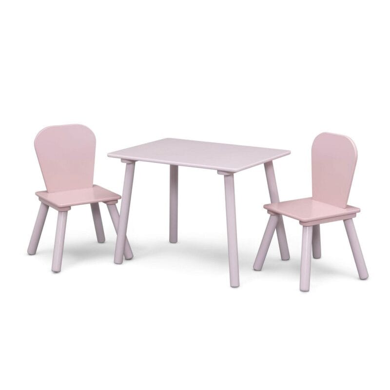 Delta Children 4-Piece Toddler Playroom Set a Includes Play Table, 2 Chairs and 6 Bin Toy Organizer with Reusable Vinyl Cling Stickers, Light Pink/Dark Pink - Image 4