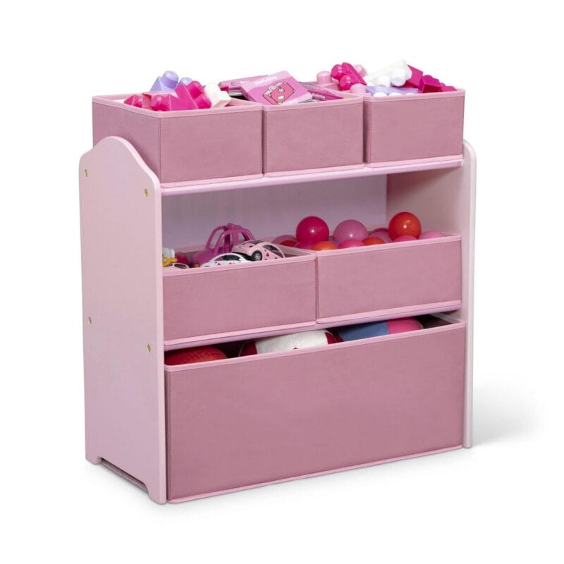 Delta Children 4-Piece Toddler Playroom Set a Includes Play Table, 2 Chairs and 6 Bin Toy Organizer with Reusable Vinyl Cling Stickers, Light Pink/Dark Pink - Image 7