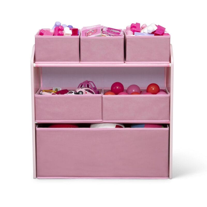 Delta Children 4-Piece Toddler Playroom Set a Includes Play Table, 2 Chairs and 6 Bin Toy Organizer with Reusable Vinyl Cling Stickers, Light Pink/Dark Pink - Image 10