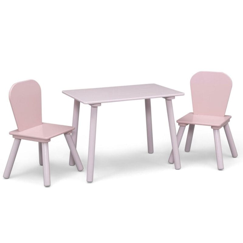 Delta Children 4-Piece Toddler Playroom Set a Includes Play Table, 2 Chairs and 6 Bin Toy Organizer with Reusable Vinyl Cling Stickers, Light Pink/Dark Pink - Image 3