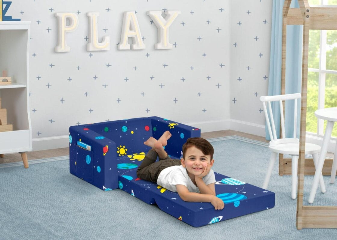 Delta Children Cozee Flip-Out Chair - 2-in-1 Convertible Chair to Lounger for Kids, Space - Image 9