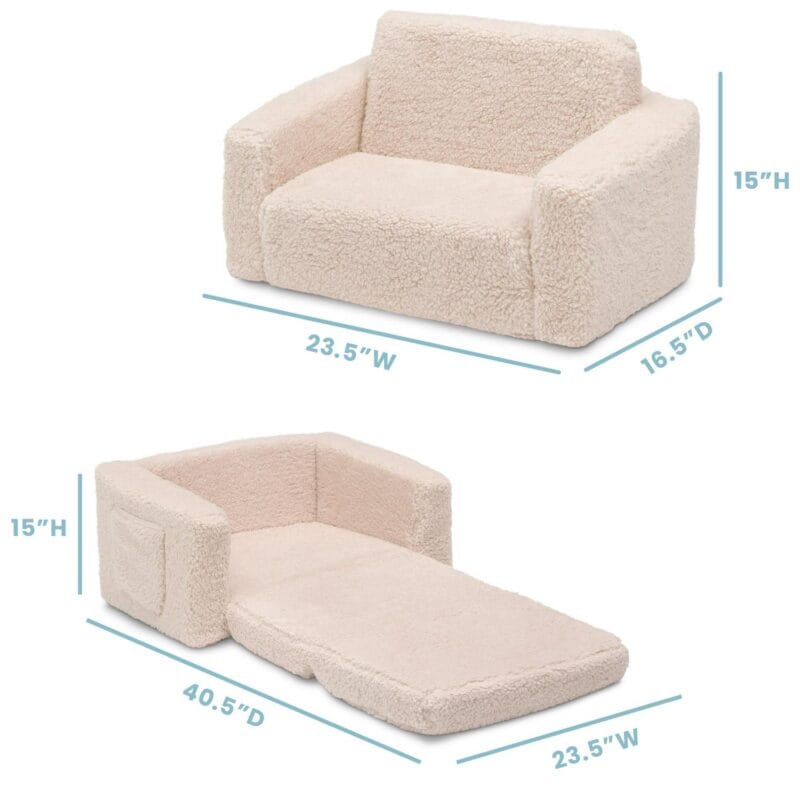 Delta Children Cozee Flip-Out Sherpa 2-in-1 Convertible Chair to Lounger for Kids, Cream - Image 5