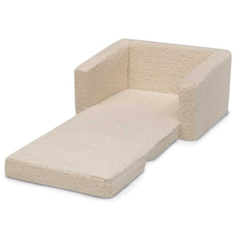 Delta Children Cozee Flip-Out Sherpa 2-in-1 Convertible Chair to Lounger for Kids, Cream - Image 8