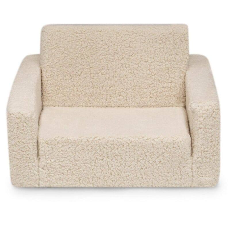 Delta Children Cozee Flip-Out Sherpa 2-in-1 Convertible Chair to Lounger for Kids, Cream - Image 11