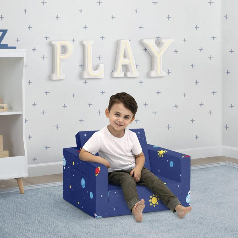 Delta Children Cozee Flip-Out Chair - 2-in-1 Convertible Chair to Lounger for Kids, Space - Image 2