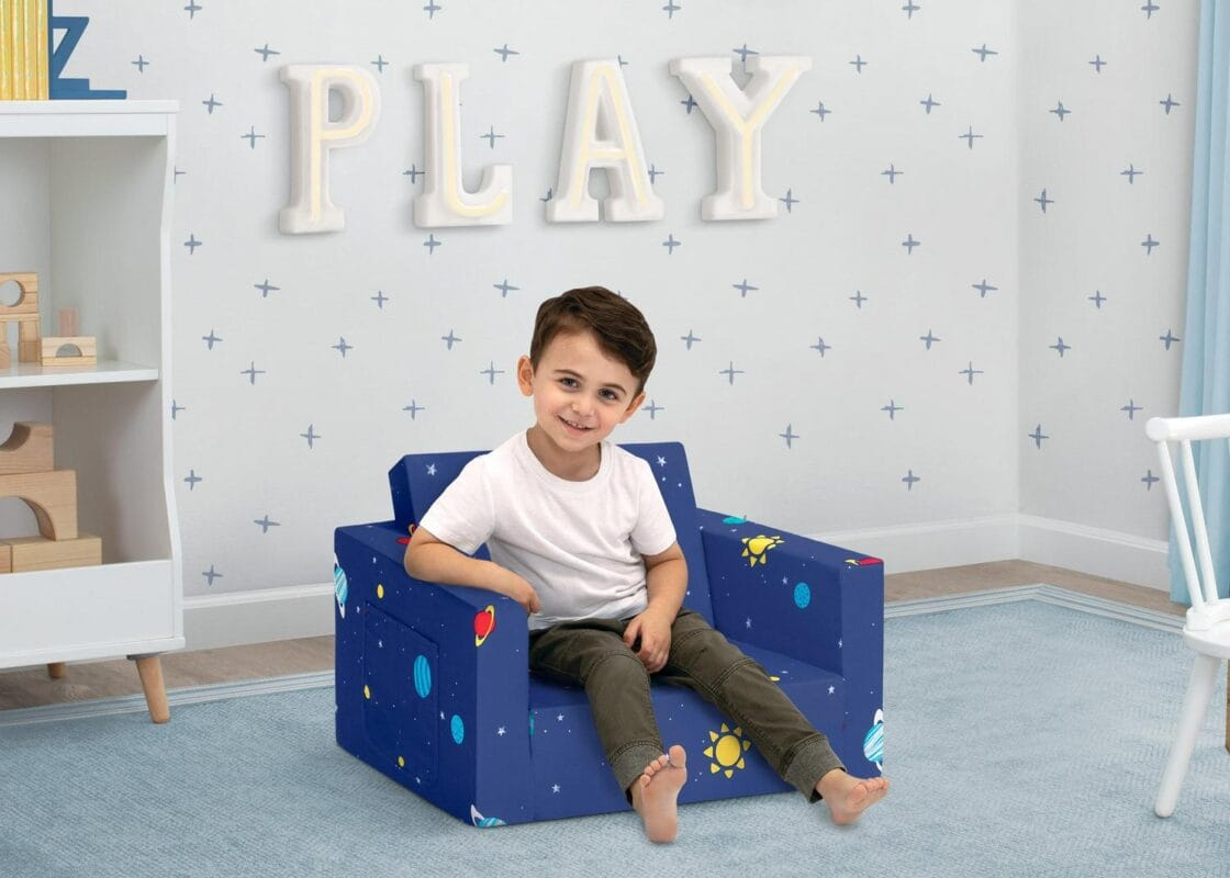 Delta Children Cozee Flip-Out Chair - 2-in-1 Convertible Chair to Lounger for Kids, Space - Image 8
