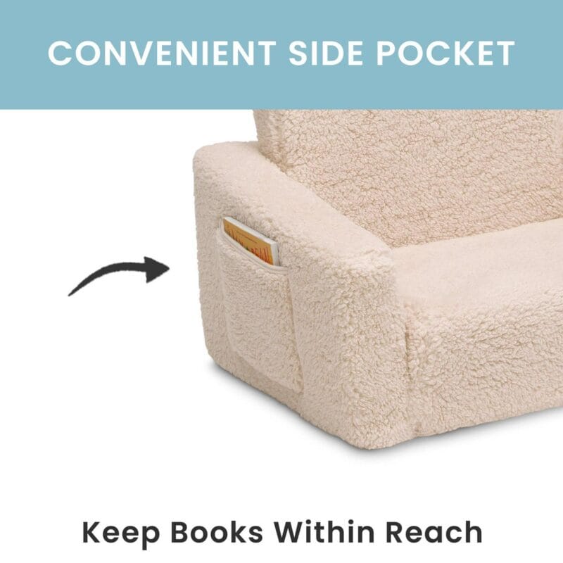 Delta Children Cozee Flip-Out Sherpa 2-in-1 Convertible Chair to Lounger for Kids, Cream - Image 4