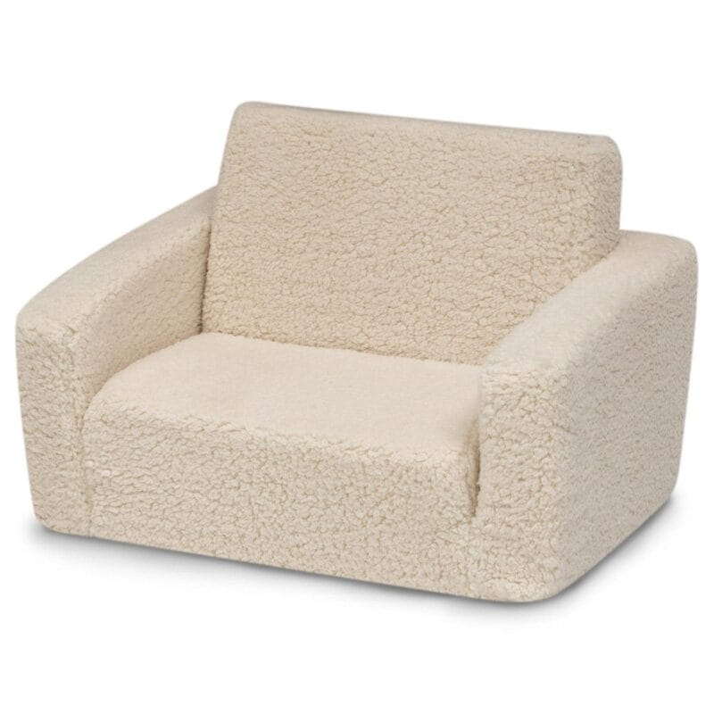 Delta Children Cozee Flip-Out Sherpa 2-in-1 Convertible Chair to Lounger for Kids, Cream - Image 12