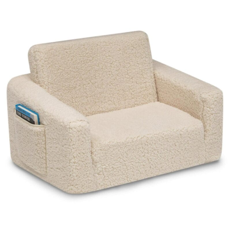 Delta Children Cozee Flip-Out Sherpa 2-in-1 Convertible Chair to Lounger for Kids, Cream - Image 10