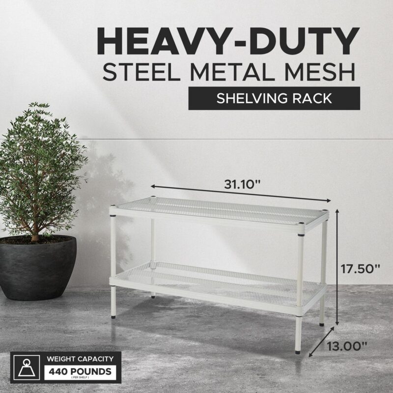 Design Ideas MeshWorks 2-Tier Metal Storage Shelving Unit Rack, White - Image 3