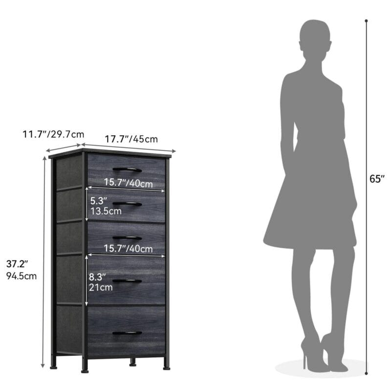 Dextrus 5 Drawer Dresser, Drawers for Clothing, Tall Dresser Drawer Chest, Dresser Organizer for Bedroom, Living Room and Closets - Sturdy Steel Frame, Wooden Top and Easy Pull Fabric Bins - Image 4