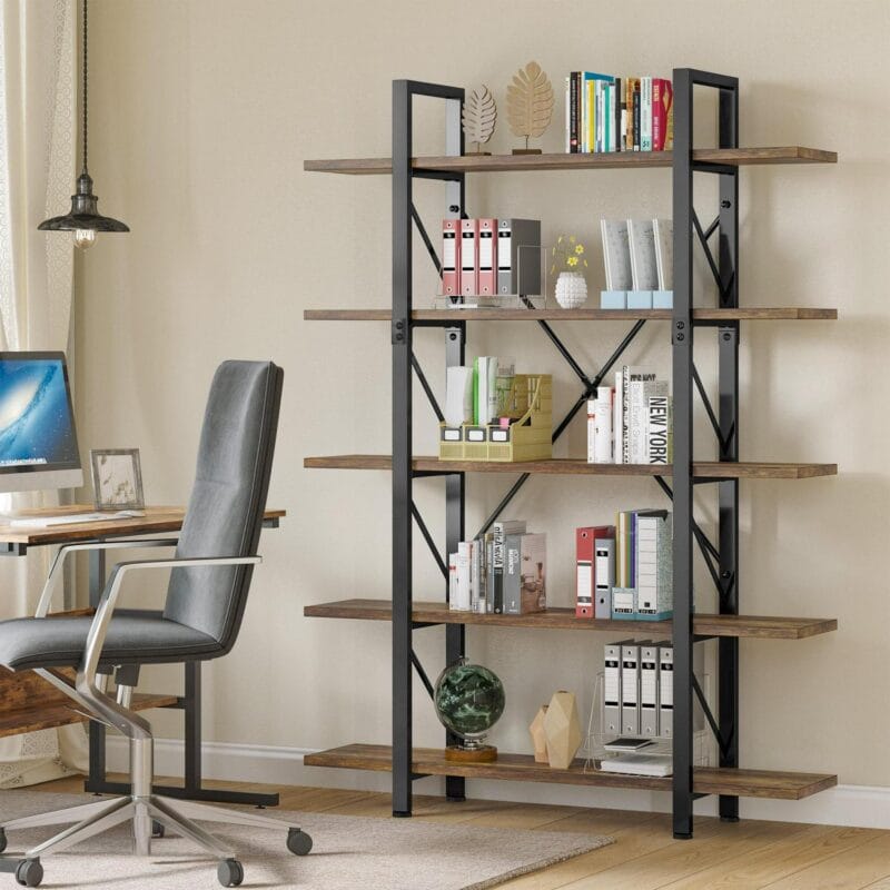 Dextrus 5-Tier Bookcase, Modern Bookshelf Storage Organizer, Free Standing Display Shelf with Metal Frame for Home Office, Office Room, Brown - Image 3
