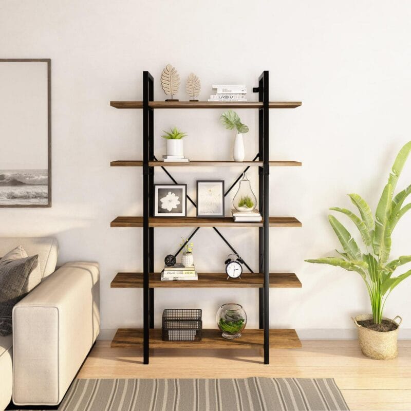 Dextrus 5-Tier Bookcase, Modern Bookshelf Storage Organizer, Free Standing Display Shelf with Metal Frame for Home Office, Office Room, Brown - Image 2