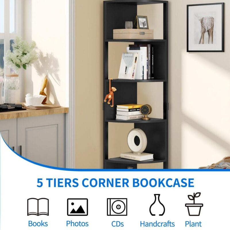 Dextrus 6-Tier Corner Shelf, 68.8  Tall Modern Free Standing Zigzag Corner Bookshelf for Living Room, Home Office,Black - Image 6