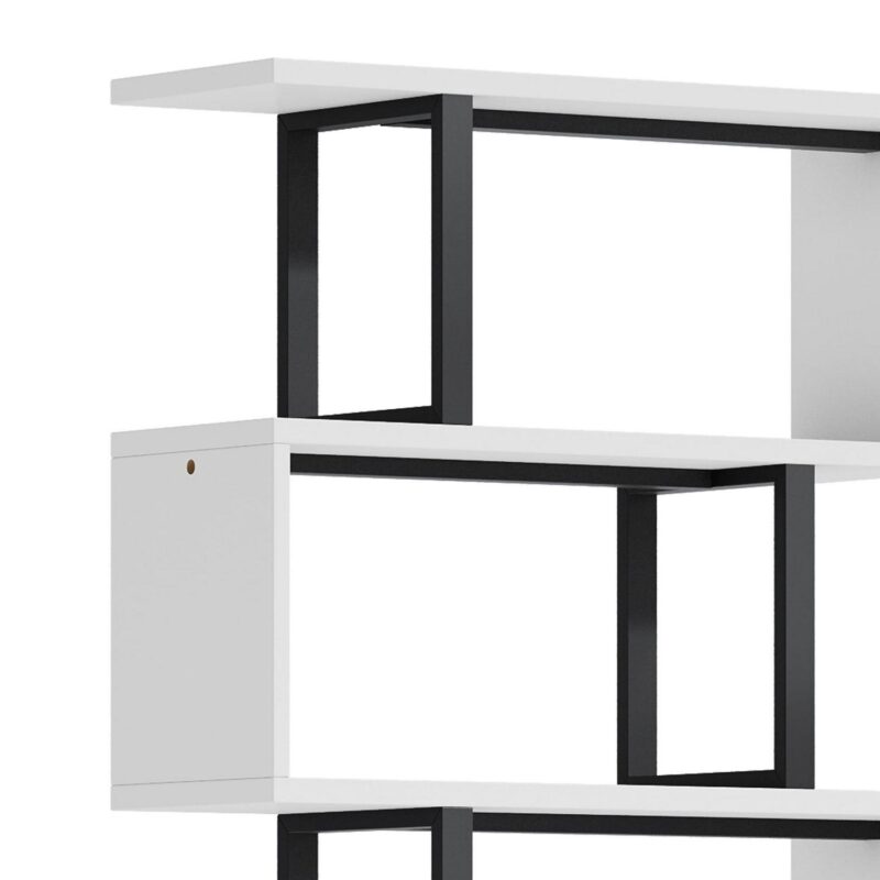 Dextrus 6-Tier S-Shaped Bookshelf , Geometric Tall Bookcase Wooden, Open Display Storage Rack Shelves Freestanding Z-Shelf Open Shelf for Living Room Home Office, White - Image 9