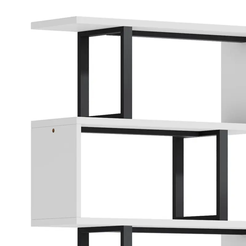Dextrus 6-Tier S-Shaped Bookshelf , Geometric Tall Bookcase Wooden, Open Display Storage Rack Shelves Freestanding Z-Shelf Open Shelf for Living Room Home Office, White - Image 9
